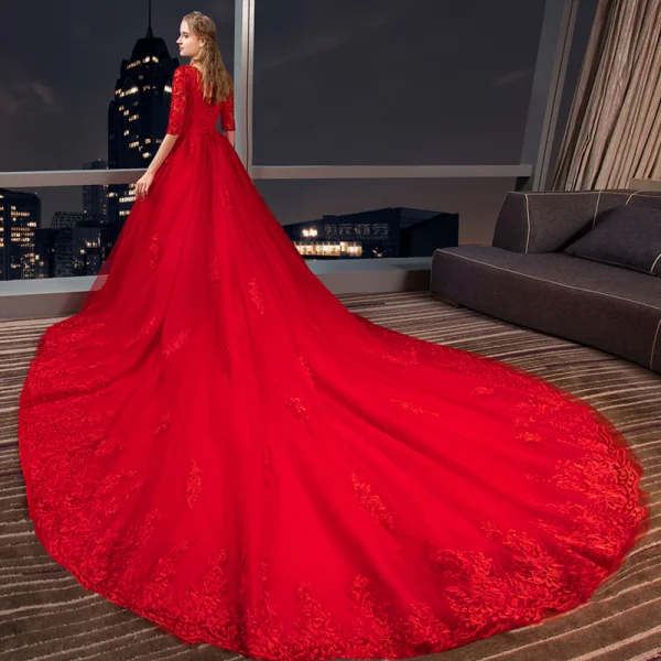 red a line wedding dresses Replacement Printing Buttoned Back Aline Wedding Dress