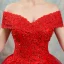 Elegant Red Wedding Dresses 2019 Ball Gown Off-The-Shoulder Beading Crystal Flower Lace Short Sleeve Backless Floor-Length / Long
