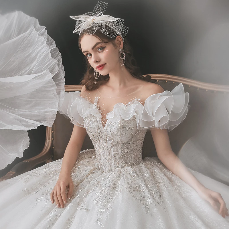 Vrouwen Prinses Roze Quinceanera Jurk Baljurk Off The Shoulder Lange Mouwen Tule Sweet 16 Jurk met Kant Appliques – NL