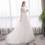 Elegant Ivory Wedding Dresses 2019 A-Line / Princess Scoop Neck Sequins Lace Flower 1/2 Sleeves Backless Sweep Train
