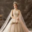 Luxury / Gorgeous Champagne Wedding Dresses 2019 A-Line / Princess Scoop Neck Beading Crystal Lace Flower Sequins Sleeveless Backless Watteau Train Royal Train