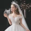 Mode Ivoire Robe De Mariée 2021 Robe Boule Encolure Dégagée Perlage Appliques En Dentelle Fleur Perle Paillettes Manches Courtes Dos Nu Royal Train Mariage