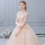Luxury / Gorgeous Champagne Wedding Dresses 2019 A-Line / Princess High Neck Beading Crystal Pearl Sequins Short Sleeve Backless Royal Train
