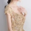 Chic / Beautiful Champagne Homecoming Graduation Dresses 2018 A-Line / Princess Sequins Lace Flower Scoop Neck Short Sleeve Knee-Length Formal Dresses