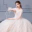 Luxe Champagne Robe De Mariée 2019 Robe Boule Encolure Dégagée Paillettes En Dentelle Fleur 3/4 Manches Dos Nu Royal Train