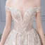 Luxe Champagne Robe De Mariée 2019 Robe Boule De l'épaule Perlage Paillettes En Dentelle Fleur Manches Courtes Dos Nu Royal Train