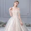 Luxury / Gorgeous Ivory Pierced Wedding Dresses 2019 A-Line / Princess Off-The-Shoulder Beading Sequins Lace Flower Short Sleeve Backless Royal Train