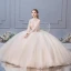 Elegante Champagner Brautkleider / Hochzeitskleider 2019 Ballkleid Stehkragen Perlenstickerei Pailletten Spitze Blumen Lange Ärmel Rückenfreies Lange