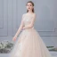 Chic / Belle Champagne Robe De Mariée 2019 Princesse Encolure Dégagée Perlage En Dentelle Fleur 1/2 Manches Cathedral Train