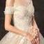 Chic / Belle Champagne Robe De Mariée 2019 Princesse De l'épaule Perle Appliques En Dentelle Fleur Manches Courtes Dos Nu Cathedral Train