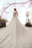 Luxury / Gorgeous Champagne Wedding Dresses 2019 A-Line / Princess Scoop Neck Beading Lace Flower 3/4 Sleeve Backless Cathedral Train