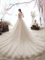 Luxury / Gorgeous Champagne Wedding Dresses 2019 A-Line / Princess Scoop Neck Beading Sequins Sleeveless Cathedral Train