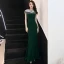 Elegant Dark Green Evening Dresses  2019 Trumpet / Mermaid Scoop Neck Beading Short Sleeve Floor-Length / Long Formal Dresses