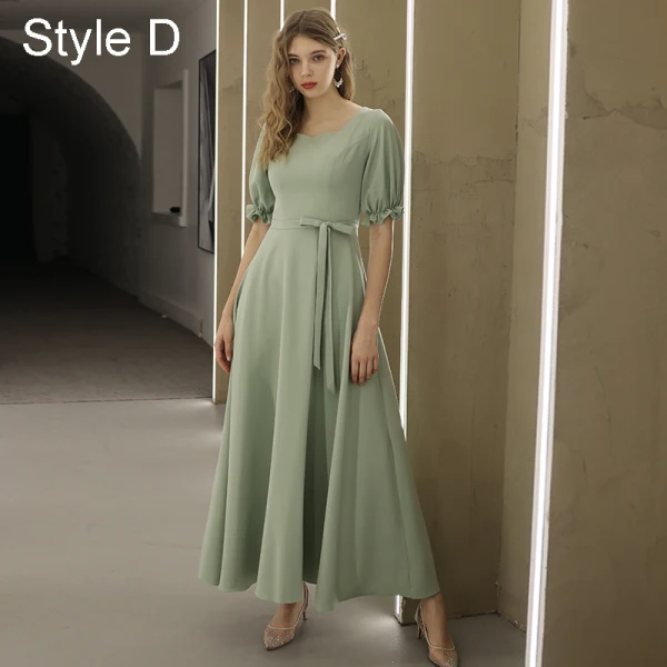 Modest / Simple Sage Green Bridesmaid Dresses 2021 A-Line / Princess Scoop Neck Bow Short Sleeve Backless Bridesmaid Wedding Party Dresses
