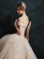 Luxe Champagne Robe De Mariée 2019 Robe Boule De l'épaule Perlage Perle En Dentelle Fleur Paillettes Manches Courtes Dos Nu Cathedral Train