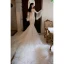 Sexy Champagne Wedding Dresses 2019 Trumpet / Mermaid Off-The-Shoulder Lace Flower Glitter Tulle Long Sleeve Backless Cathedral Train