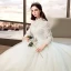 Elegant Ivory Wedding Dresses 2019 A-Line / Princess Scoop Neck Beading Pearl Sequins Lace Flower 3/4 Sleeve Cathedral Train