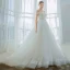 Elegant Ivory Wedding Dresses 2019 A-Line / Princess Off-The-Shoulder Beading Sequins Bow Sleeveless Backless Chapel Train