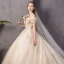 Elegante Champagner Brautkleider / Hochzeitskleider 2019 Ballkleid Off Shoulder Perlenstickerei Perle Spitze Blumen Pailletten Kurze Ärmel Rückenfreies Kathedrale Schleppe