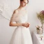 Élégant Champagne Robe De Mariée 2019 Princesse De l'épaule Paillettes En Dentelle Fleur Manches Courtes Dos Nu Train De Balayage