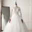 Chic / Beautiful Ivory Wedding Dresses 2019 A-Line / Princess Scoop Neck Buttons Lace Flower Long Sleeve Sweep Train