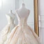 Luxury / Gorgeous Champagne Wedding Dresses 2019 A-Line / Princess V-Neck Sequins Cascading Ruffles Sleeveless Backless Cathedral Train