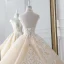 Luxury / Gorgeous Champagne Wedding Dresses 2019 A-Line / Princess High Neck Beading Pearl Crystal Lace Flower Sleeveless Backless Cathedral Train