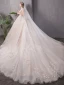 Chic / Beautiful Champagne Wedding Dresses 2019 A-Line / Princess High Neck Appliques Lace Flower Beading Pearl Sequins Cap Sleeves Backless Cathedral Train