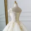 Elegant Champagne Wedding Dresses 2019 A-Line / Princess Off-The-Shoulder Sequins Lace Flower Short Sleeve Backless Cathedral Train