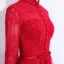 Chinese style Burgundy Evening Dresses  2019 A-Line / Princess High Neck Lace Flower Crystal Sequins Bow 1/2 Sleeves Backless Floor-Length / Long Formal Dresses
