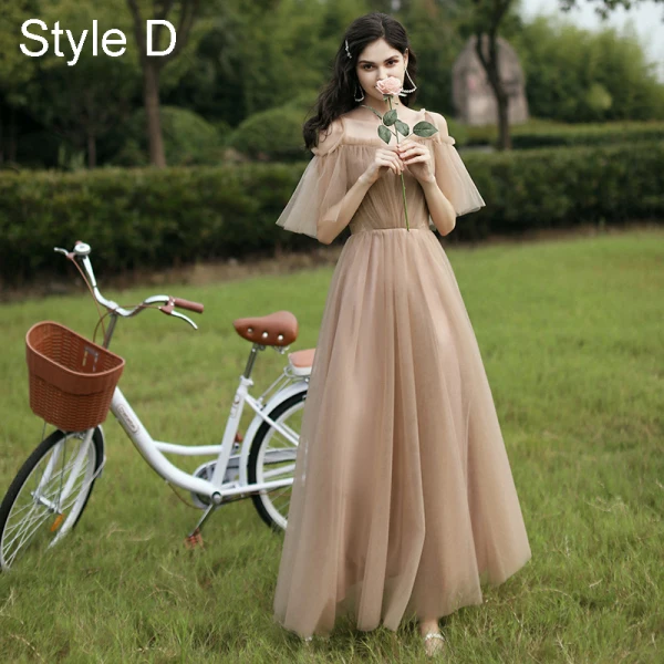 Simple Champagne Robe Demoiselle D'honneur 2021 Princesse Encolure Dégagée Manches Courtes Dos Nu Longue Robe Pour Mariage