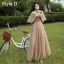 Simple Champagne Robe Demoiselle D'honneur 2021 Princesse Encolure Dégagée Manches Courtes Dos Nu Longue Robe Pour Mariage