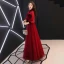 Élégant Bordeaux Robe De Soirée 2019 Princesse Col Haut Daim Noeud Manches Longues Dos Nu Longue Robe De Ceremonie