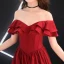 Modest / Simple Burgundy Prom Dresses 2019 A-Line / Princess Off-The-Shoulder Short Sleeve Backless Floor-Length / Long Formal Dresses