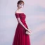Chic / Beautiful Burgundy Prom Dresses 2018 A-Line / Princess Crystal Appliques Bow Off-The-Shoulder Backless Sleeveless Floor-Length / Long Formal Dresses