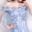 Chic / Beautiful Sky Blue Evening Dresses  2019 A-Line / Princess Off-The-Shoulder Lace Flower Pearl Rhinestone Short Sleeve Backless Floor-Length / Long Formal Dresses