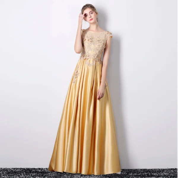 Chic / Belle Bleu Robe De Soirée 2019 Princesse Encolure Dégagée Appliques En Dentelle Fleur Faux Diamant Sans Manches Dos Nu Longue Robe De Ceremonie