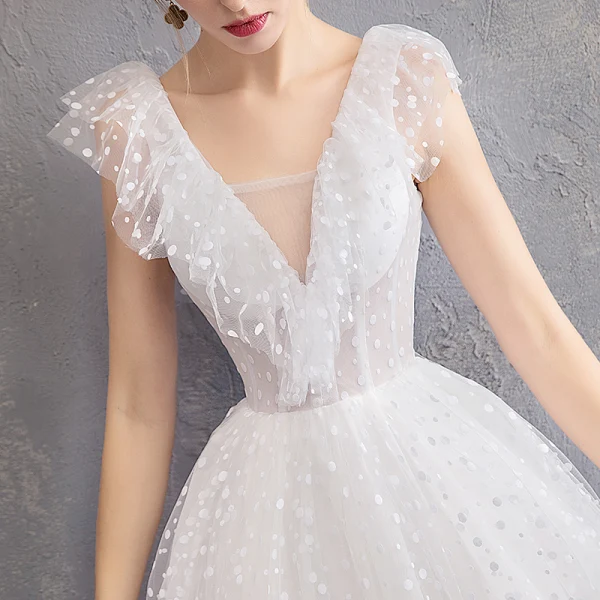 Schöne Ivory / Creme Strand Brautkleider / Hochzeitskleider 2019 A Linie Tiefer V-Ausschnitt Geflecktes Ärmellos Rückenfreies Lange