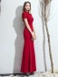 Chic / Beautiful Burgundy Evening Dresses  2019 Trumpet / Mermaid High Neck Backless Crystal Rhinestone Lace Flower Short Sleeve Floor-Length / Long Formal Dresses