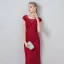 Chic / Beautiful Burgundy Evening Dresses  2019 A-Line / Princess Scoop Neck Crystal Lace Flower Short Sleeve Backless Floor-Length / Long Formal Dresses