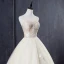 Elegant Champagne Wedding Dresses 2019 Ball Gown Strapless Lace Flower Sleeveless Backless Floor-Length / Long