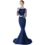 Chic / Belle Bleu Marine Robe De Soirée 2018 Trompette / Sirène Perlage Gland 3/4 Manches Encolure Dégagée Train De Balayage Robe De Ceremonie