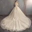 Charming Champagne Wedding Dresses 2019 Ball Gown Off-The-Shoulder Short Sleeve Backless Flower Glitter Lace Pearl Chapel Train