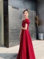 Chic / Beautiful Red Evening Dresses  2021 A-Line / Princess Square Neckline Short Sleeve Backless Floor-Length / Long Evening Party Formal Dresses