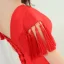 Chinese style Red Evening Dresses  2019 Trumpet / Mermaid V-Neck Rhinestone Appliques Lace Cap Sleeves Tassel Backless Court Train Formal Dresses