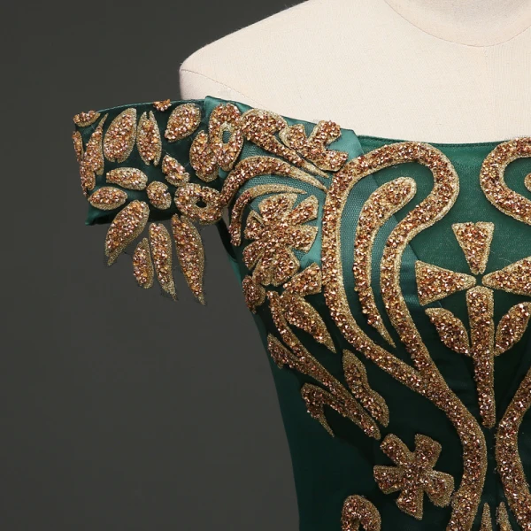 Elegant Dark Green Evening Dresses 2019 A-Line / Princess Off-The-Shoulder Rhinestone Sash Short Sleeve Backless Floor-Length / Long Formal Dresses