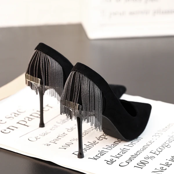 Chic / Belle Noire Daim Soirée Escarpins 2019 Gland 10 cm Talons Aiguilles À Bout Pointu Escarpins