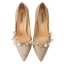 Sparkly Gold Wedding Shoes 2019 Leather Sequins Appliques Pearl 9 cm Stiletto Heels Pointed Toe Wedding Pumps