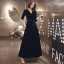 Elegant Burgundy Suede Evening Dresses  2021 A-Line / Princess V-Neck Bow 1/2 Sleeves Floor-Length / Long Evening Party Formal Dresses