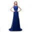 Modern / Fashion Royal Blue Chiffon See-through Evening Dresses  2018 A-Line / Princess Scoop Neck Sleeveless Pearl Rhinestone Beading Sweep Train Ruffle Formal Dresses
